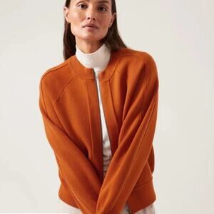 Athleta Sequoia Sweater Burnt Orange Athletic Cardigan Sweater Jacket Sz XS